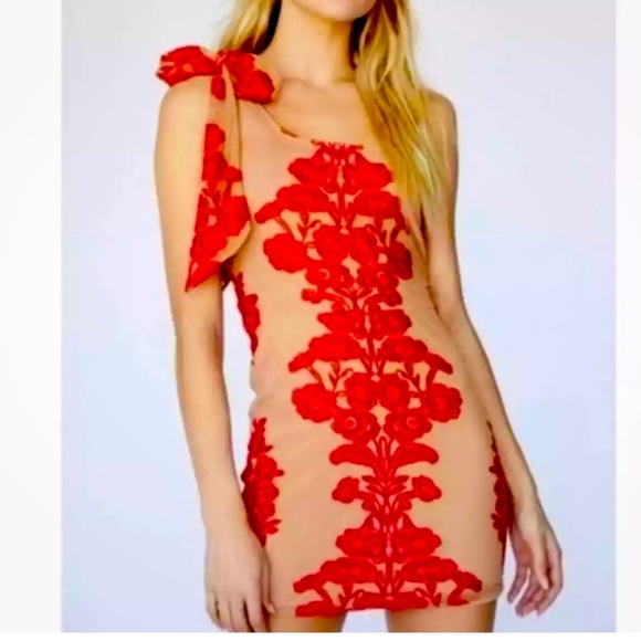 For Love And Lemons Dresses & Skirts - For Love & Lemons Temecula Red One Shoulder Mini Dress small